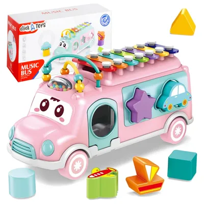 Zdjęcie produktu dla Duży Autobus Muzyczny Bus Dla Dzieci Sorter Klocków Cymbałki Grzechotka 5W1