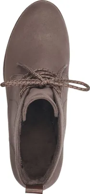 A top-down view of a brown women's boot.