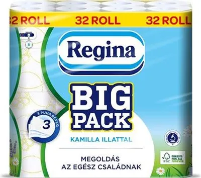 Toaletní papír v konvenční roli Regina, heřmánkový, 3 vr., celulóza, 13,2 m, 32 ks 