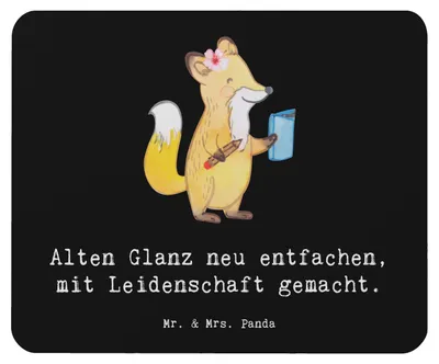 Produktbild von Mr. & Mrs. Panda Mouse Pad Polsterin Glanz - Schwarz - Geschenk, kreative Geschenke, Berufsgestaltung, Beruf, Handwerkskunst, handwerkliches Können, Polsterarbeiten