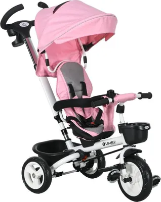 Zdjęcie produktu dla Fortuna Lai 6 w 1 trójkołowy rower dziecięcy z drążkiem do pchania, daszkiem, pasem bezpieczeństwa, koszykiem, 18+ miesięcy, różowy