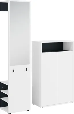 Obrázek produktu pro byLIVING Šatní sestava LYON / Melamin bílá v kombinaci s černou / Vysoká skříňka se zrcadlem / Botník / Š 40, V 185, H 35 cm, Š 70, V 115, H 33,5 cm