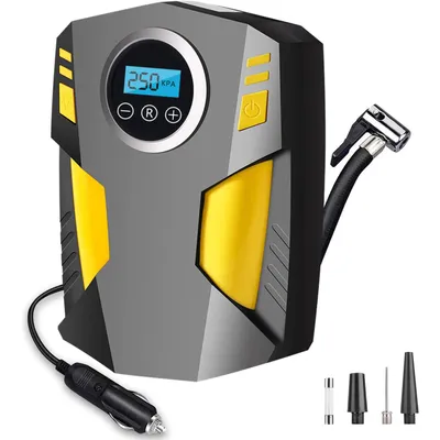 Produktbild von Luftkompressor Autoreifen 12V Netz, 10,3Bar Elektrische Luftpump, Digitaler Anzeige, LED-Leuchte Mini-Kompressor für Auto Fahrrad Bälle 4 Ventile