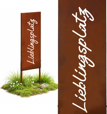 Obrázok produktu pre Relaxdays Dekorácia do záhrady s patinou, „Lieblingsplatz“, rozmery: 85 x 28 cm, záhradná dekorácia odolná voči poveternostným vplyvom, na zapichnutie, železo, hnedá