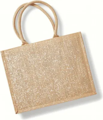 Produktbild von Westford Mill W437 | Shimmer Jute Shopper 42 x 33 x 19 cm - Farbe: Natural/Gold - Größe: One Size