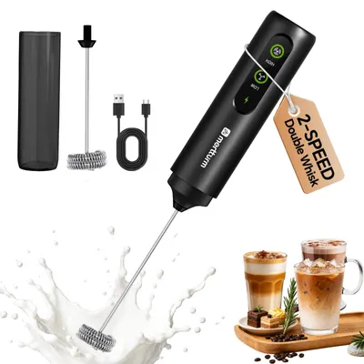 Mini Melkopschuimer, 2 Snelheden, USB-C, Edelstahl, Schwarz