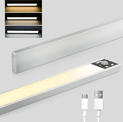 Image de Lampe LED encastrable pour armoire avec détecteur de mouvement, bande lumineuse de 172 LED, éclairage d'armoire sans fil, 3 couleurs de lumière