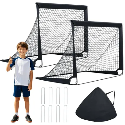 Produktbild von COSTWAY 2er Set Pop Up Fußballtore für Kinder, Trainingstor mit Polyesternetz, 4 U-förmige Erdspießen & Tragetasche, für Garten, Strand & Sportplatz