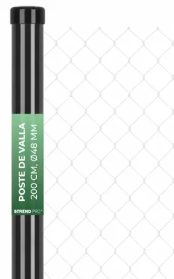 Imagen del producto de Poste redondo Strend Pro METALTEC, 48/2000/1,50 mm, con tapa, zincado y recubierto de PVC, antracita RAL7016