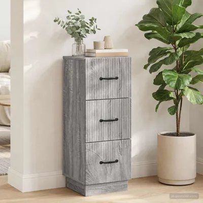 Image de vidaXL Commode Sonoma grise 33 x 34,5 x 87 cm en aggloméré