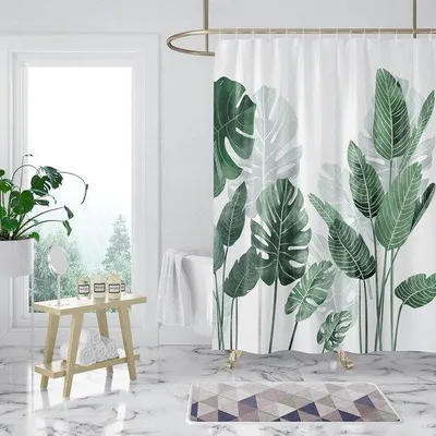 Produktbild von Schimmelwerendes Duschvorhang 120 x 180 cm grüne Blätter Pflanzen wasserabweisendes Polyester waschbarer Duschvorhangring