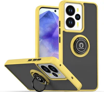 Produktbild von Hülle für Realme 14 Matte Transluzent TPU Stoßfest Schutzhülle mit Ring Halter Ständer Gelb
