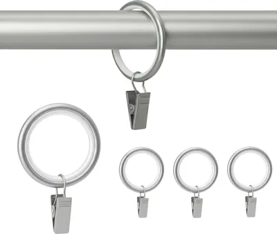 Produktbild von 100 Stück Metall Gardinenringe mit Clips Farbe Satin für 16 mm & 19 mm Gardinenstangen Vorhangringe 23 mm Innendurchmesser Leises Gleiten