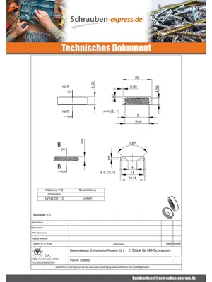 Produktbild von Zylindrische Abdeckkappe (eine Rosette und eine Abdeckkappe) Schwarzes Messing Durchmesser 20 Schraube 5 für 6
