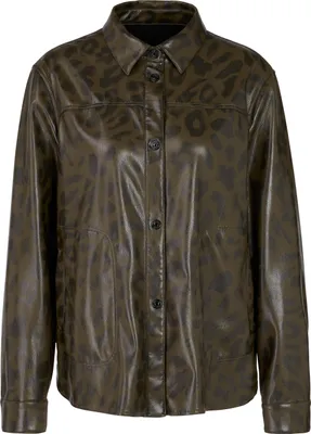 Produktbild von Marc Cain Sports Bluse Kunstleder Leo-Print Hemdkragen Langarm gerade Passform olivgrün Größe 42