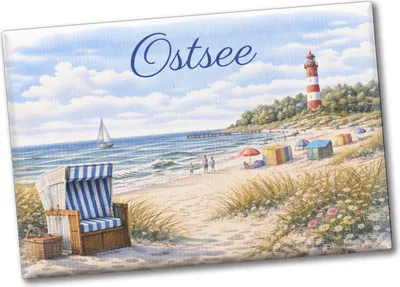 Produktbild von Strandszene Ostsee Souvenir Souvenir Magnet mit Leuchtturm und Strandkorb