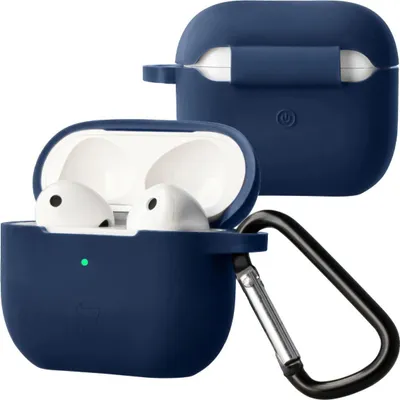 Produktbild von Silikonhülle mit Karabiner für AirPods 4, Bizon Case Headphone Silicone, Dunkelblau