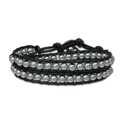 Image de SilberDream Bracelet en cuir noir gris Femme Homme 40cm LAN012