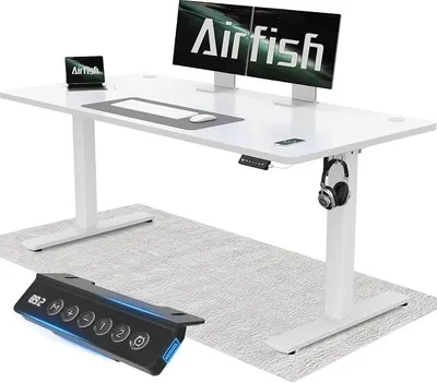Productafbeelding van Verstelbaar bureau, 140x60 cm, met USB-aansluiting. Elektrisch verstelbaar bureau met geheugenfunctie, hoogte verstelbaar van 73-118 cm, wit