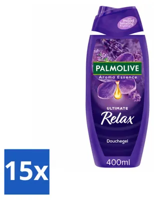 Imagen del producto de 15 unidades de gel de ducha Palmolive Aroma Essences Ultimate Relax, 400 ml cada uno. Paquete económico