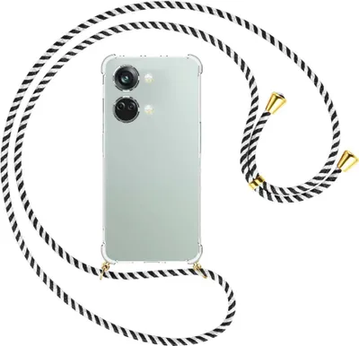 Produktbild von Handykette Backcover-Schutzhülle mit Band (Metall goldfarben) für OnePlus Nord 3 (CPH2491) - schwarz/weiß gestreift