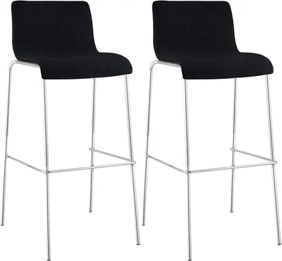 Produktbild von CLP 2er Set Barhocker Hover stapelbar Stoffbezüge Vierfußgestelle bis 150 kg | Farbe schwarz Gestell Farbe chrom