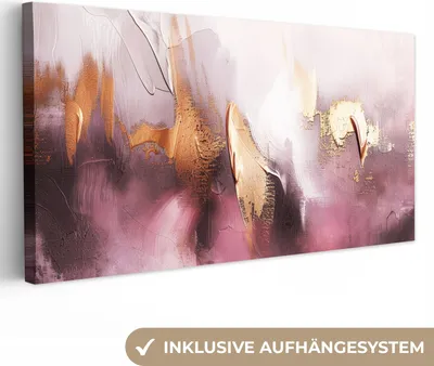 Produktbild von MuchoWow® - Leinwandbilder - Lila - Abstrakt - Farbe - Gold, Wandbild, Wanddeko Bilder Wohnzimmer, 80x40 cm