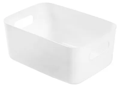 Image de Panier de rangement pour bureau, boîte de rangement en plastique PP pour cosmétiques, organisateur de petits objets pour bureau avec poignée, grand, blanc