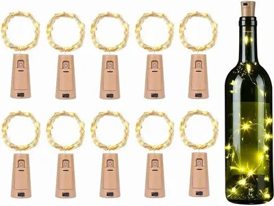 Obrázek produktu pro Vánoční dekorace, balení po 10 ks, láhve s osvětlením, teplá bílá, 2 m, 20 LED, včetně baterií