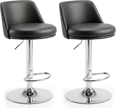 Produktbild von Barhocker 2er Set in Kunstleder (Schwarz) | Barhocker Höhenverstellbar in Kunstleder, Barstuhl 2er Set, Bar Stool, Küchenhocker, für Bar Küche Theke Café