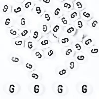 Productafbeelding van Letterparels "G" voor knutselen, 500 stuks, rond, wit, zwart, acryl, 7x4 mm