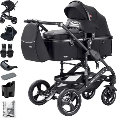 Produktbild von Daliya® BAMBIMO 3in1 Kinderwagen mit i-Size Babyschale, Gummi-Rädern & Aluminiumrahmen, Travel-System mit 2in1-Babywanne/Sportsitz, Kombi-Kinderwagen