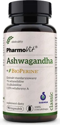 Zdjęcie produktu dla Ashwagandha + BioPerine suplement diety 90 kapsułek