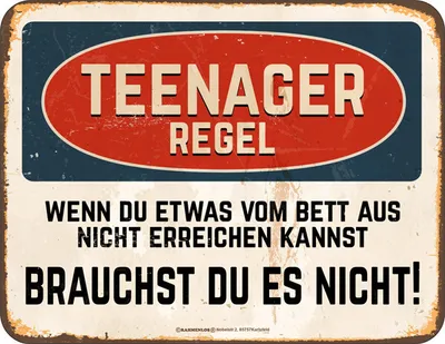 Produktbild von Lustiges Blechschild Teenager Regel Deko Geschenk