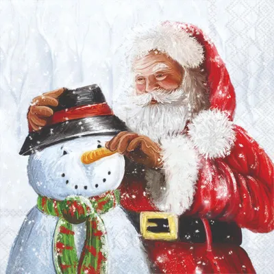 Produktbild von 20 Servietten Santa and Snowman - Weihnachtsmann dekoriert Schneemann 33x33cm
