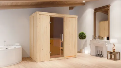 Produktbild von Karibu Sauna Innensauna Variado Fronteinstieg Ofen 9 kW  externe Strg easy 196x118x198 cm ohne Dachkranz mit Graphittür