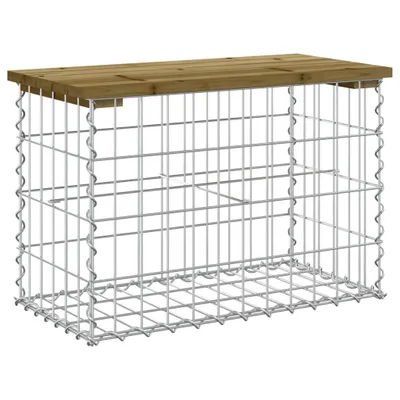 A gabion bench with a wooden top on a white background.