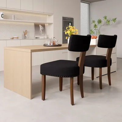 Image de (Noir)2pcs Chaises de salle à manger - Chaises rembourrées modernes avec pieds en bois stables, Assise confortable pour la maison et le bureau