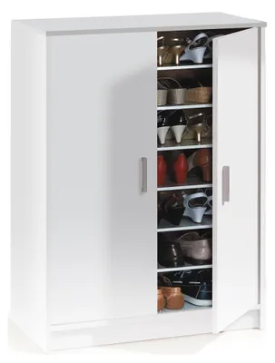 Produktbild von Mehrzweck-Kabinett Dlazar, Schuhschrank mit 2 Türen, Niedriger Schrank mit 6 Einlegeböden, Modernes niedriges Schuhregal, 75x36h101 cm, Weiß