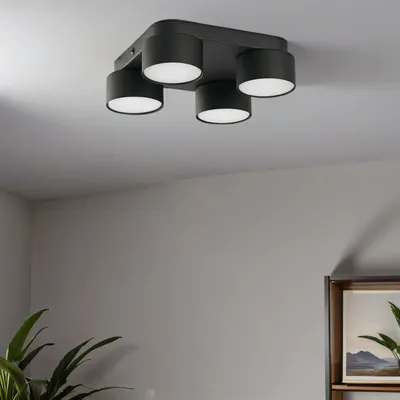 Produktbild von Deckenlampe flach Schwarz 4-flammig GX53 H: 6,5 cm Metall Modern Deckenleuchte Flur Küche