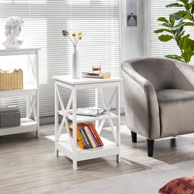 Produktbild von Beistelltisch 3 Ebenen Nachttisch - Couchtisch Schlafzimmer Wohnzimmer 40x40x61 cm Weiß
