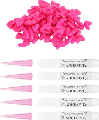 Image de 100 capuchons résistants en PVC souple pour les griffes des chats, protection des pattes, accessoires de soin (rose rouge, taille S)