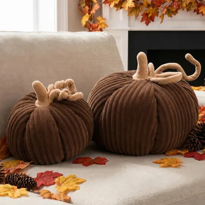 Produktbild von Set mit 2 Herbst-Kissen in Kürbisform zur Dekoration