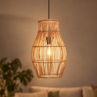 Produktbild von Pendelleuchte Bambus Korb Ø 30 cm Boho für E27 Hängelampe Esstisch Hängeleuchte Wohnzimmer