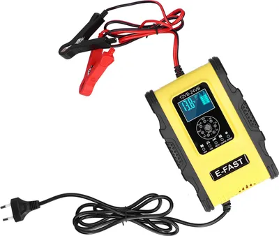 Zdjęcie produktu dla Inteligentna ładowarka akumulatorów 12 V/12 A, 24 V/6 A, 7-stopniowa naprawa impulsowa ładowania do samochodu, łodzi, żółta, czarna