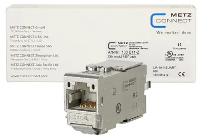 Imagen del producto de Conector C6Amodul de METZ CONNECT, ángulo de 180°, disponible únicamente en paquetes de 12 unidades