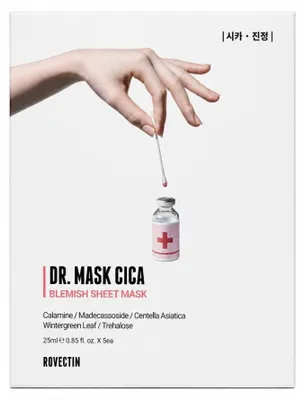 Obrázek produktu pro ROVECTIN - Dr. Mask Cica Blemish, pleťová maska s aktivním uhlím, 5 kusů
