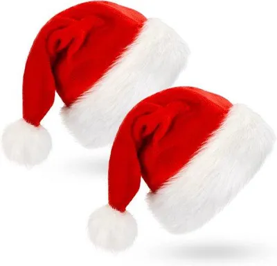 Produktbild von Famanu Weihnachtsmützen 2er-Pack für Erwachsene - Uni Samt Weihnachtsmützen für Feiertage