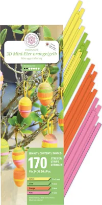 Produktbild von Quilling-Set Mini-Eier, 170 Papierstreifen 3 & 5 mm, leuchtende Farben, inkl. Anleitung für 24-36 Eier