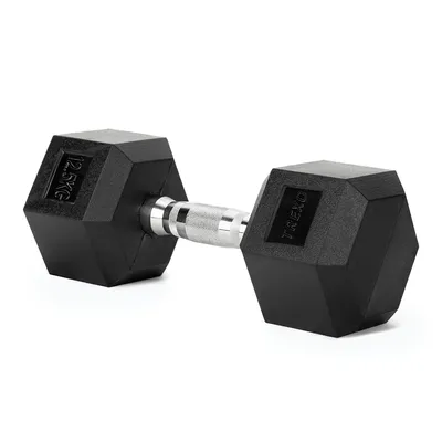 Obrázok produktu pre TREXO činka 12,5 kg Hexagon Odolná, pogumovaná liatina na silový tréning doma, ergonomická rukoväť, stabilná a všestranná